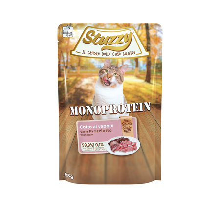 Stuzzy Monoprotein Karma dla Kota z Wieprzowiną 85g - Jednoźródłowe Białko Zwierzęce, Delikatnie Gotowane na Parze dla Smaku.