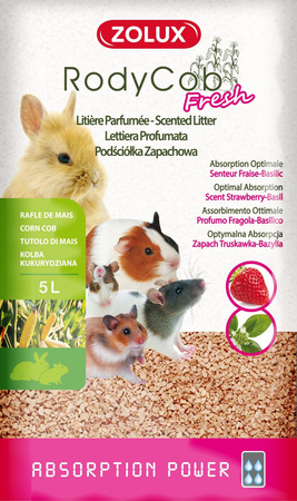 RodyCob Podściółka z Kolb Kukurydzy Super Chłonna i Bezpyłowa, Biodegradowalna z Aromatem Truskawka-Bazylia dla Małych Ssaków