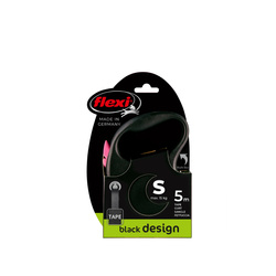 FLEXI Smycz Automatyczna Black Design S Taśma 5m Różowa – Stylowa i Funkcjonalna z Miejscem na Akcesoria dla Psa do 15kg