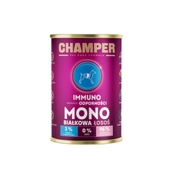 Champer Pet Care Formula - Karma dla Psów z Łososiem 400g | Monobiałkowa, Bez Zbóż, Wzmacniająca OdpornośćOpis SEO: Champer Pet Care Formula to wysokomięsna karma dla psów z 96% ry