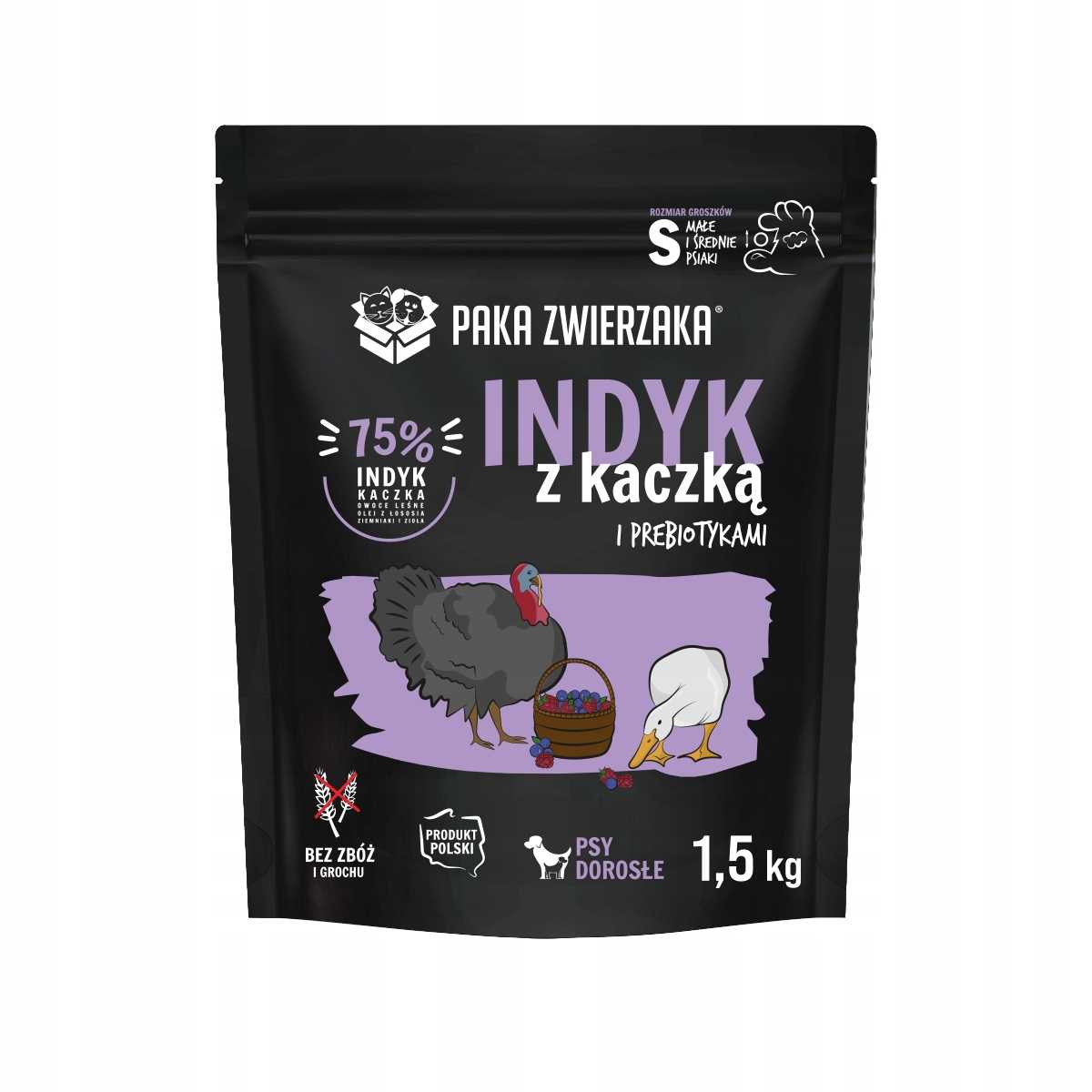 Karma Dla Psa "Indyk i Kaczka" Groszki S 1,5kg - Producent: Paka Zwierzaka | Hipoalergiczna | 75% Mięsa, Oleju i Ziół | Bez Zbóż