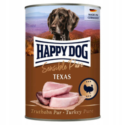 PUSZKA dla psa - Texas (Indyk) 400g - Marka: HappyDog | 100% mięsa z indyka | Bez dodatków roślinnych | Witamina E | Puszka 400 g