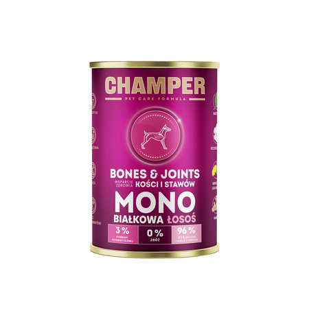 Champer Pet Care Formula Łosoś 400g - Monobiałkowa Karma dla Psów Bez Zbóż, Wysokomięsna, Wspiera Kości i Stawy