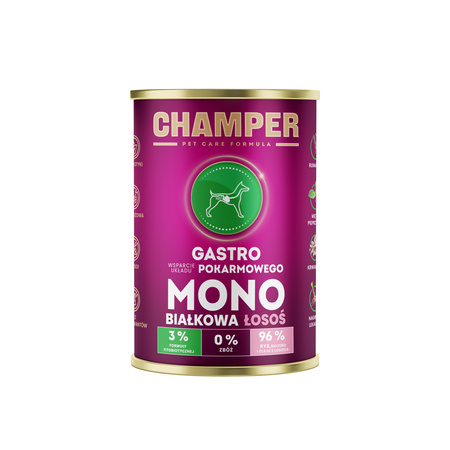 Champer Pet Care Formula Łosoś 400g - Monobiałkowa Karma dla Psów, Bez Zbóż, Wzbogacona Fitobiotykami, Wysoka Zawartość Omega-3 i Omega-6