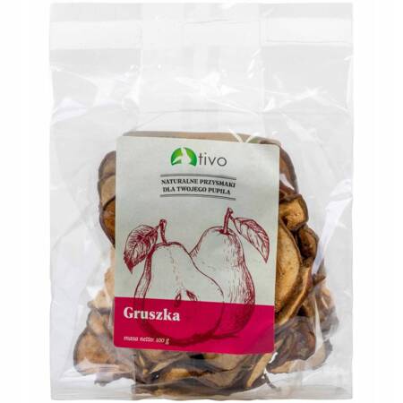 Suszona gruszka dla gryzoni i królików, chipsy 100g Tivo Producent: Tivo | Przysmak w 100% naturalny | Źródło potasu | Opakowanie 100g - Naturalny przysmak dla gryzoni i królików