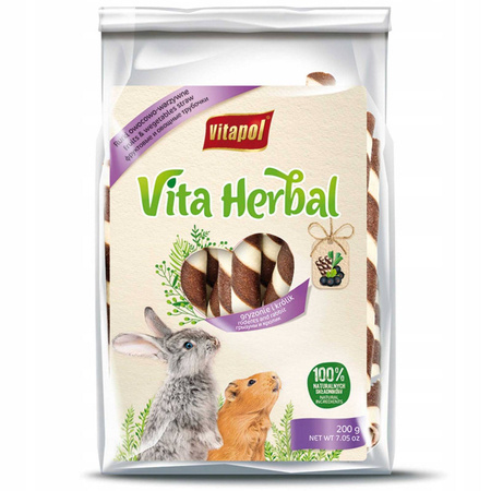 VITA HERBAL - RURKI OWOCOWO-WARZYWNE DLA GRYZONI I KRÓLIKA 200g - Producent: Vitapol | Przysmak uzupełniający | Owocowo-warzywne nadzienie | Opakowanie 200g