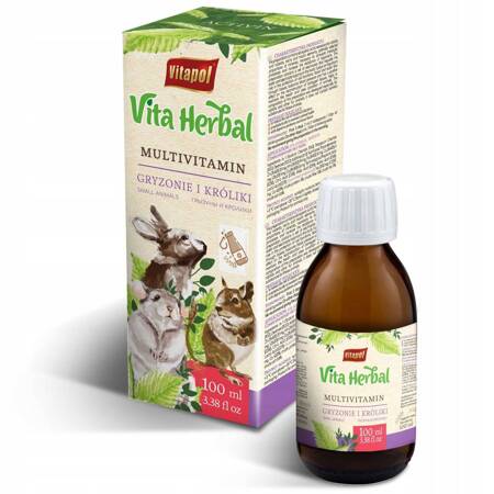 Vita Herbal dla gryzoni i królika, Multivitamin 100ml - Marka: Vitapol | Kompleks witamin i aminokwasów | Dla gryzoni i królików | Pojemność 100 ml