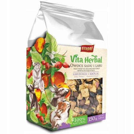 Vita Herbal dla gryzoni i królika, owoce z sadu i lasu, 150g - Producent: Vitapol | Przysmak w 100% naturalny | Bogata w pektyny i witaminy | Opakowanie 150g