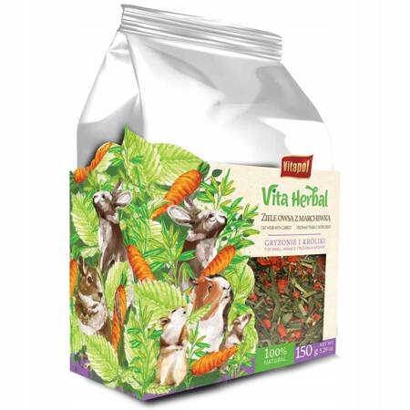 Vita Herbal dla gryzoni i królika, ziele owsa z marchewką, 150 g - Producent: Vitapol | Przysmak w 100% naturalny | Bogate we włókno i białko | Opakowanie 150g