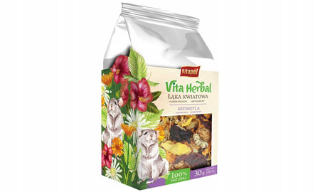 Vita Herbal dla szynszyli, łąka kwiatowa, 30g - Producent: Vitapol | Przysmak w 100% naturalny | Źródło witamin i minerałów| Opakowanie 30g