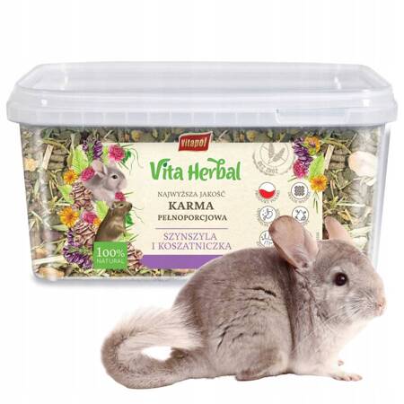 Vita Herbal karma pełnoporcjowa dla dla szynszyli i koszatniczki, wiaderko, 900g - Producent: Vitapol | 100% naturalna | Źródło witamin | Polski produkt | W wiaderku 900 g